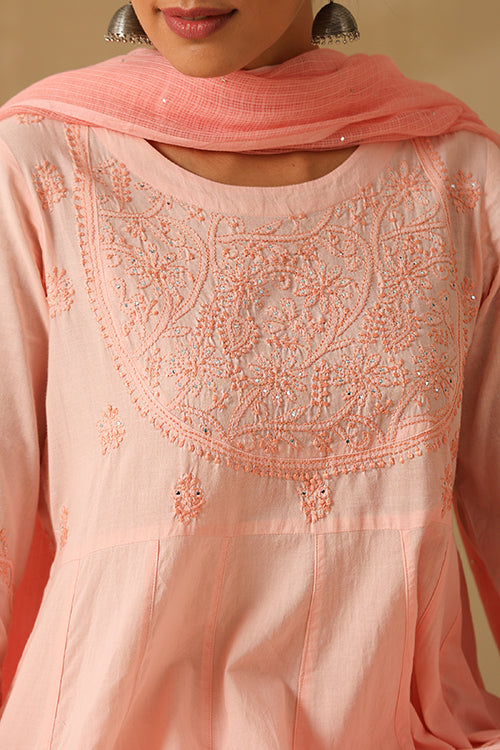 Okhai "Sajda" Chikankari and Mukaish work Pure Cotton Kurta Pant Set with Dupatta