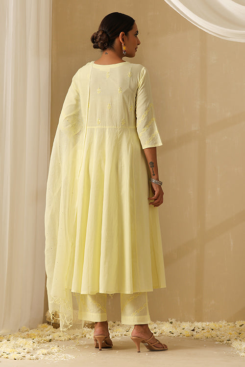 Okhai "Iqraar" Chikankari and Mukaish work Pure Cotton Kurta Pant Set with Dupatta