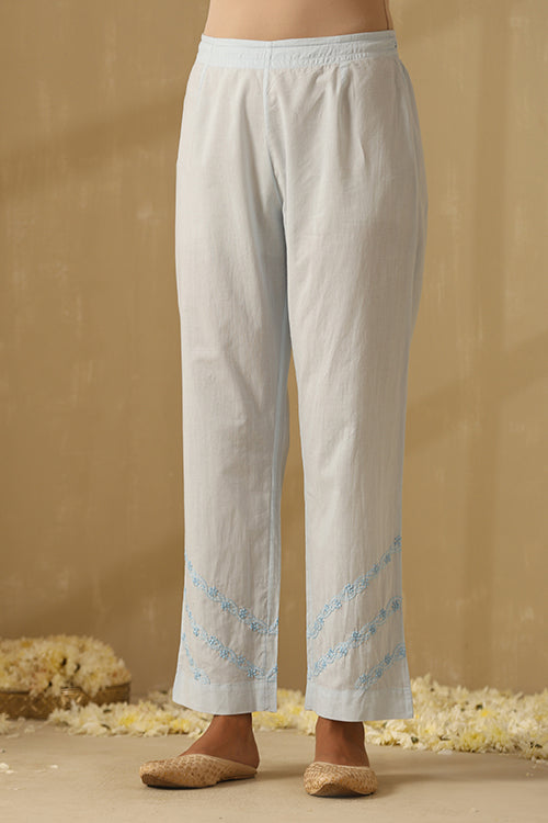 Okhai "Nazm" Chikankari and Mukaish work Pure Cotton Kurta Pant Set with Dupatta