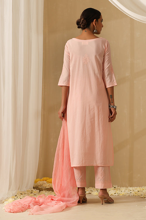Okhai "Parveen" Chikankari and Mukaish work Pure Cotton Kurta Pant Set with Dupatta
