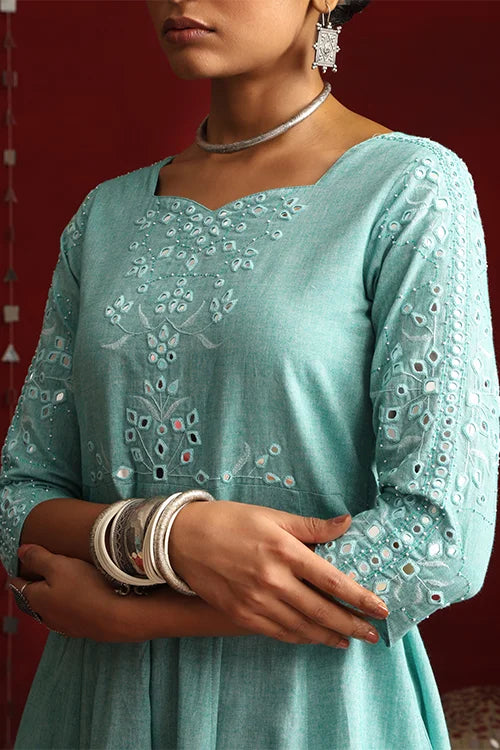 Okhai "Moonlit" Hand-Embroidered Pure Cotton Kurta Pant Set with Dupatta