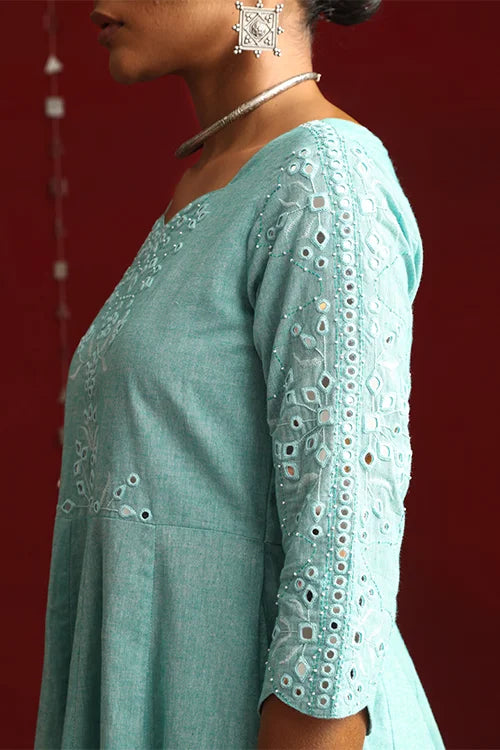 Okhai "Moonlit" Hand-Embroidered Pure Cotton Kurta Pant Set with Dupatta