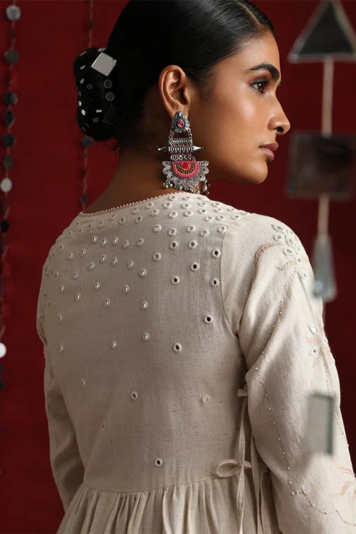 Okhai "Ivory" Hand-Embroidered Off White Pure Cotton Kurta Pant Set with Dupatta