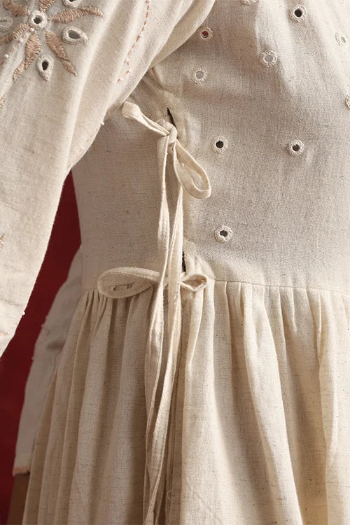 Okhai "Ivory" Hand-Embroidered Off White Pure Cotton Kurta Pant Set with Dupatta