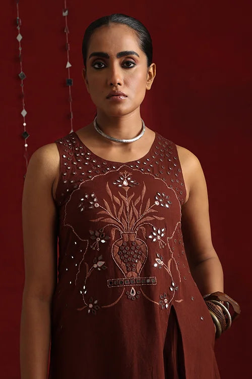 Okhai "Jharokha" Hand-Embroidered Pure Cotton Kurta Pant Set with Dupatta
