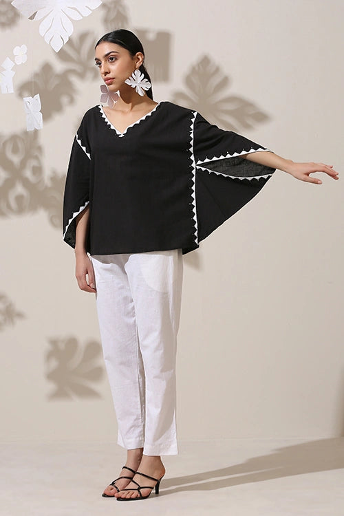 Okhai 'Whimsical Rhythm' Pure Cotton Applique Work Hand Embroidered Mirror Work Top
