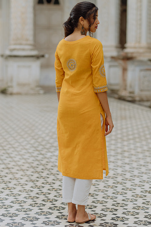 Okhai "Golden Goddess" Embroidery Work Kurta | Rescue