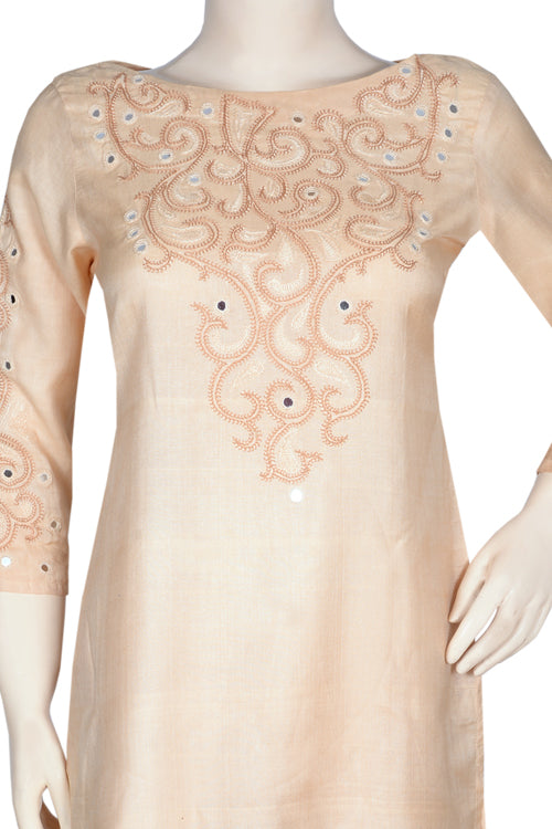 Okhai 'Peach Blossom' Embroidered Tussar cotton Silk Blend Kurta | Rescue