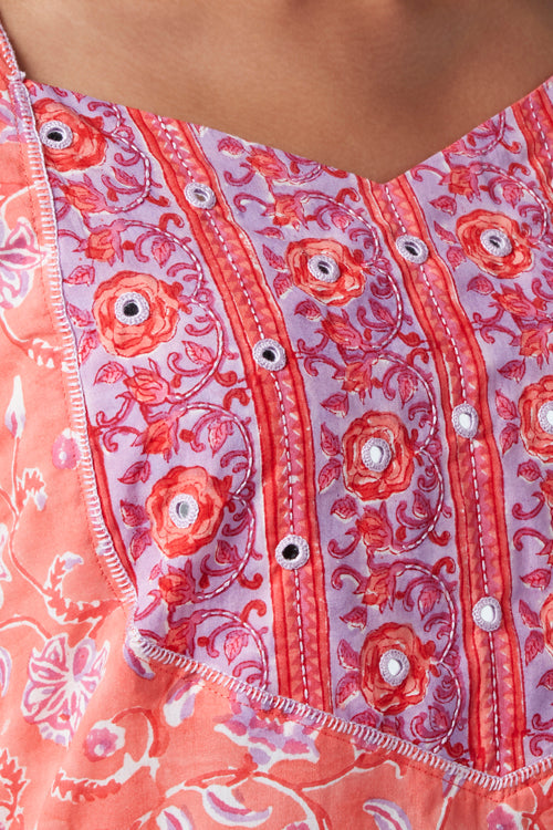 Okhai 'Pink Blush' Block Print Embroidered Kurta | Relove
