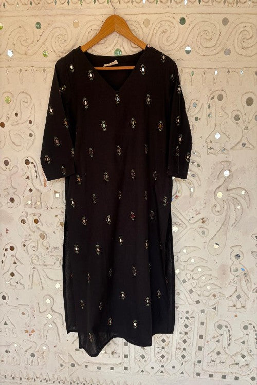 Okhai 'Spirit' Hand Embroidered Mirror Work Pure Cotton Long Kurta | Rescue