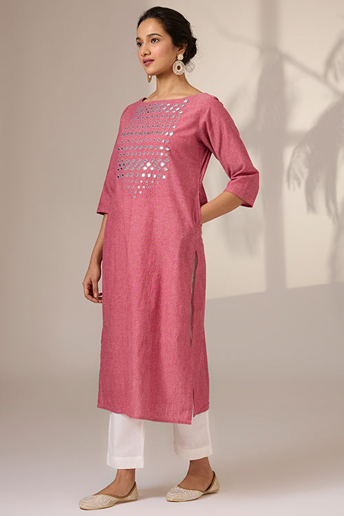 Okhai 'Potpourri' Pure Cotton Hand Embroidered Mirror Work Kurta