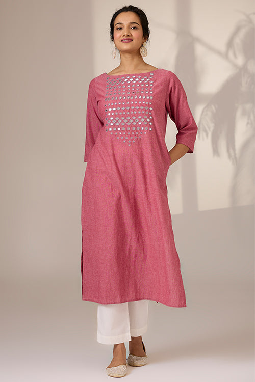 Okhai 'Potpourri' Pure Cotton Hand Embroidered Mirror Work Kurta