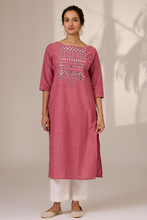 Okhai 'Potpourri' Pure Cotton Hand Embroidered Mirror Work Kurta