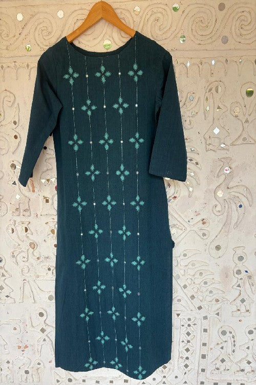 Okhai 'Melodious' Pure Cotton Applique Work Hand Embroidered Mirror Work Kurta | Rescue