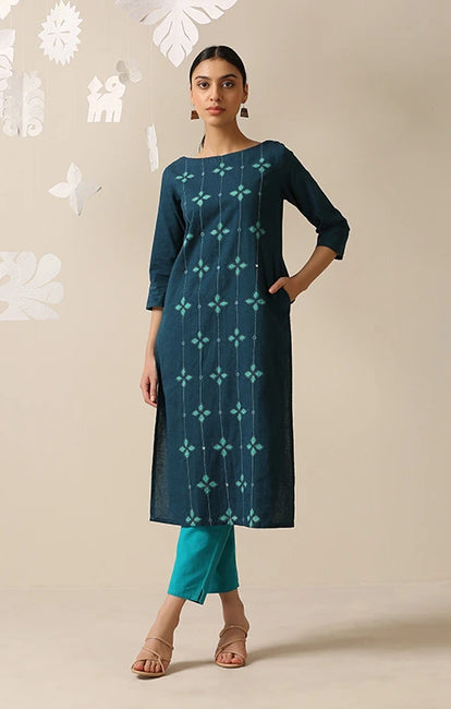 Okhai 'Melodious' Pure Cotton Applique Work Hand Embroidered Mirror Work Kurta