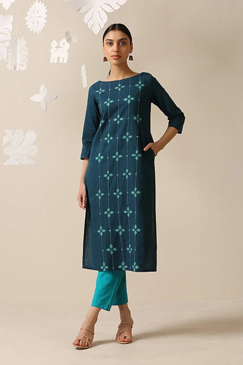 Okhai 'Melodious' Pure Cotton Applique Work Hand Embroidered Mirror Work Kurta