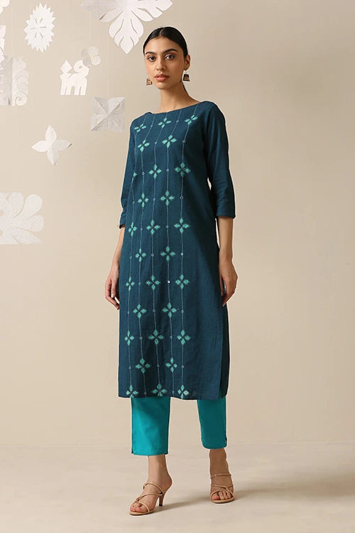 Okhai 'Melodious' Pure Cotton Applique Work Hand Embroidered Mirror Work Kurta
