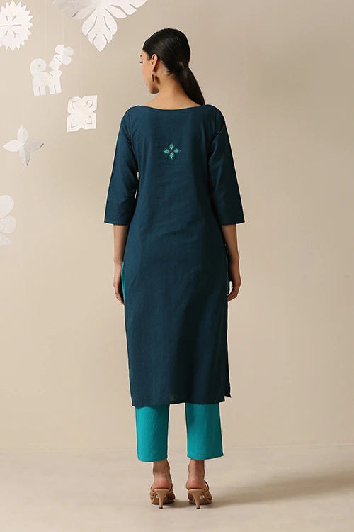 Okhai 'Melodious' Pure Cotton Applique Work Hand Embroidered Mirror Work Kurta