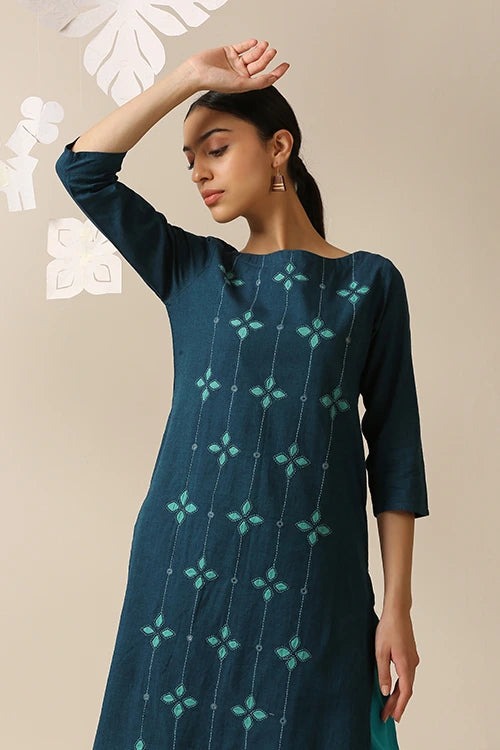Okhai 'Melodious' Pure Cotton Applique Work Hand Embroidered Mirror Work Kurta