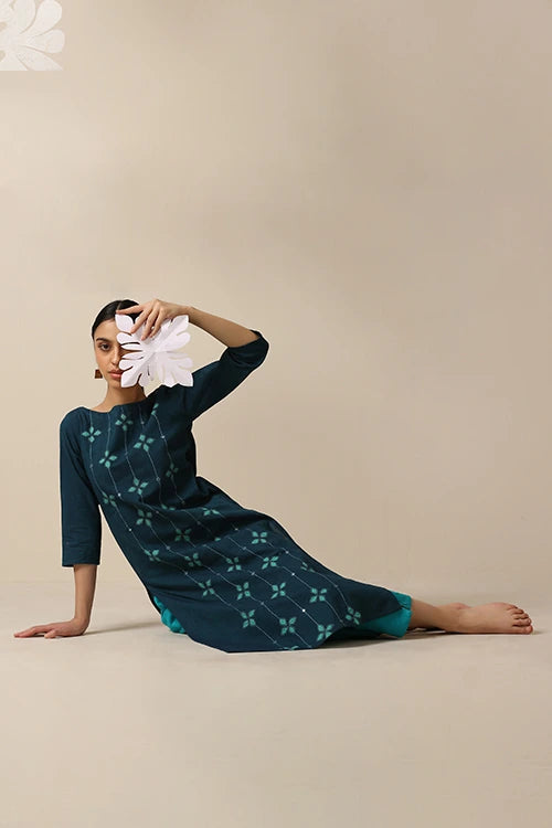Okhai 'Melodious' Pure Cotton Applique Work Hand Embroidered Mirror Work Kurta
