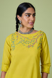 Dreamy Hand Embroidered Pure Cotton Yellow Summer Kurti Online