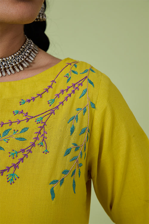 Okhai 'Dreamy' Pure Cotton Hand Embroidered Kurta