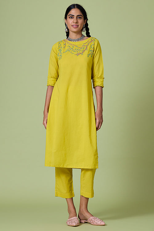 Okhai 'Dreamy' Pure Cotton Hand Embroidered Kurta