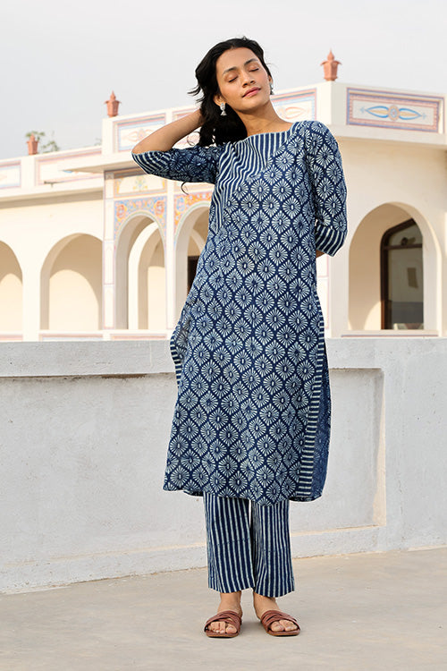 Okhai 'Mishmash' Hand Embroidered Hand Block Printed Pure Cotton Kurta