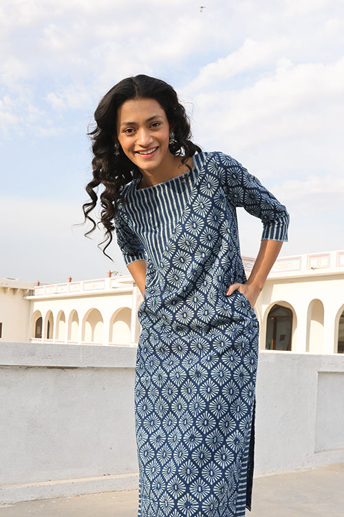 Okhai 'Mishmash' Hand Embroidered Hand Block Printed Pure Cotton Kurta