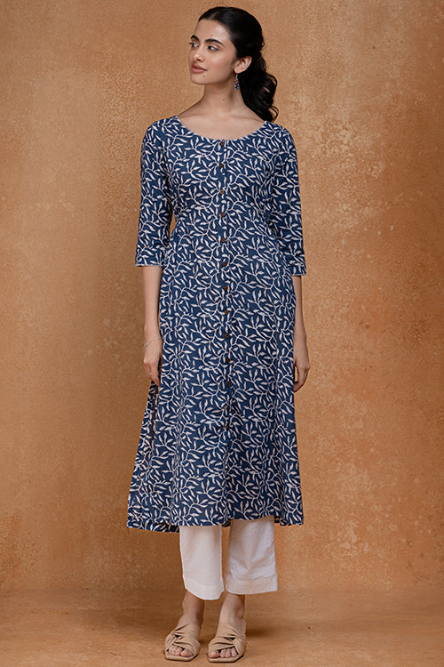 Okhai "Leafy Haze" Handblock Printed Pure Cotton Kurta