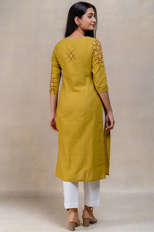 Okhai "Checkmate" Hand Embroidered and Mirrorwork Pure Cotton Kurta