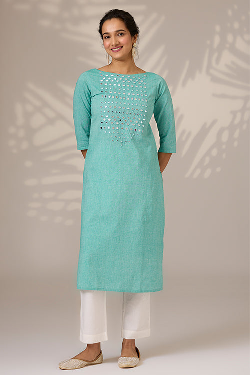 Okhai Lumino Embroidered Mirrorwork Cotton Long Kurta For Women Online Okhaistore