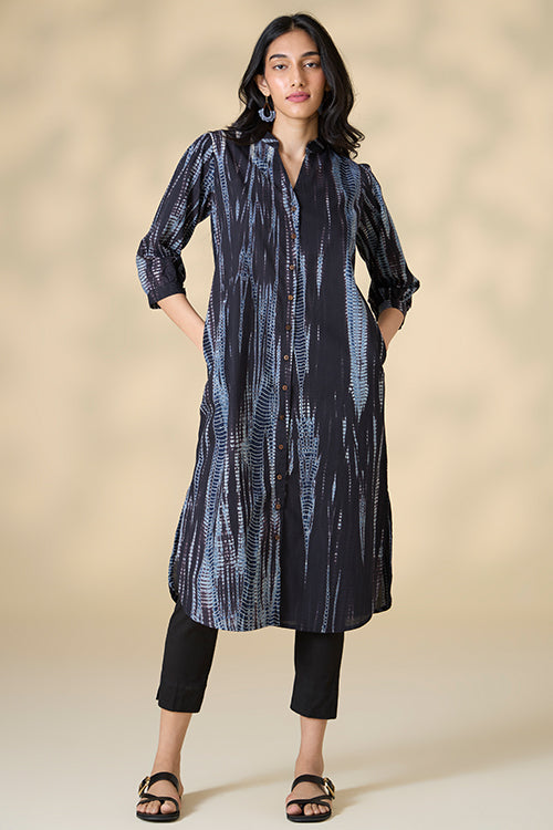 Okhai "Magma" Tie-and-Dye Pure Cotton Black Kurta