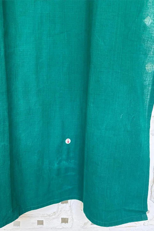Okhai "Sarang" Hand-Embroidered and Mirrorwork Pure Cotton Emerald Green Kurta | Rescue