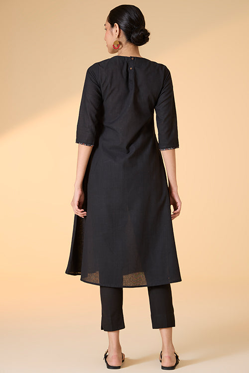 Okhai "Maya" Hand-Embroidered and Mirrorwork Pure Cotton Black Kurta