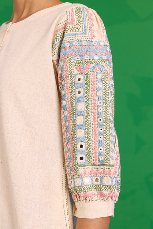 Okhai “Quench” Hand-embroidered and Mirror work Pure Cotton Kurta