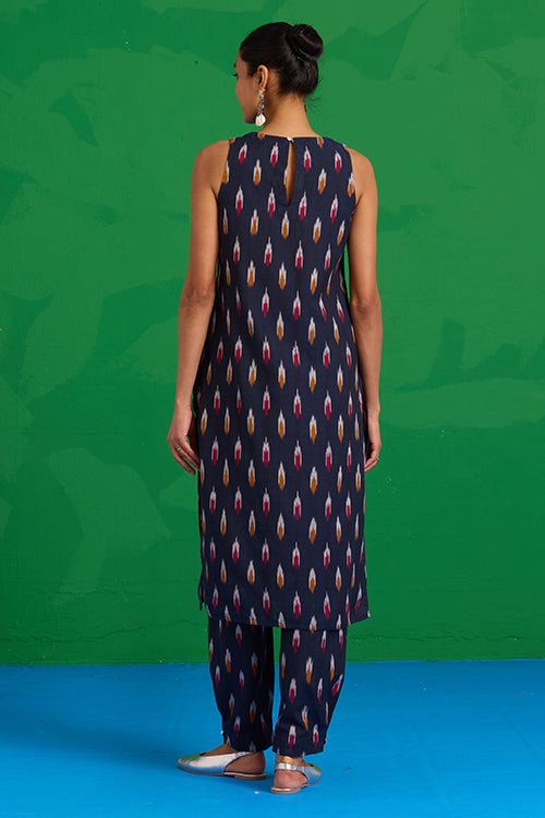 Okhai “Morning Glory” Hand-Embroidered Tikki and Mirror work Ikkat Pure Cotton Kurta