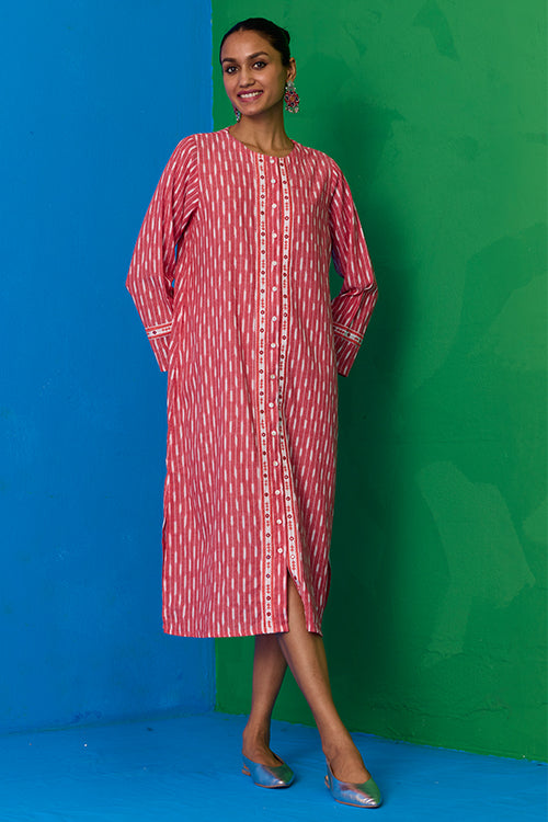 Okhai "Kaveri" Hand-Embroidered Mirrorwork Pure Cotton Ikkat Kurta