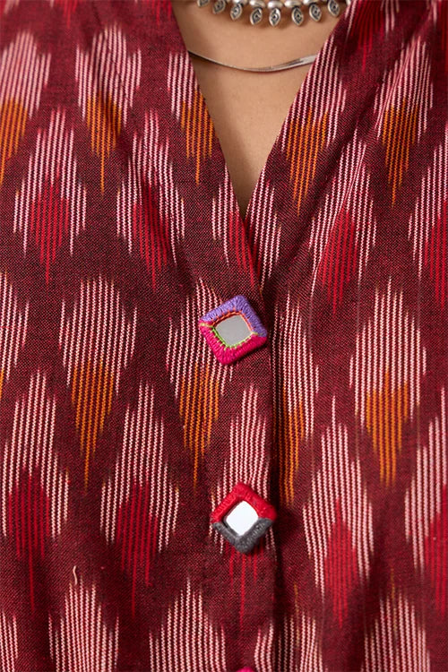Okhai "Perky" Pure Cotton Ikat Maroon Kurta