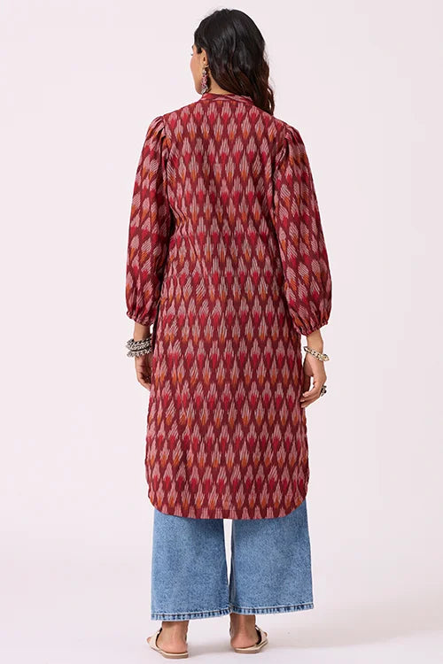 Okhai "Perky" Pure Cotton Ikat Maroon Kurta