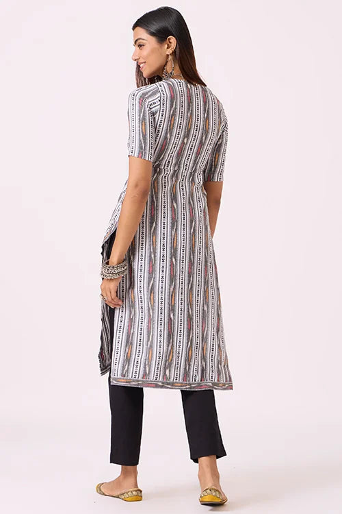 Okhai "Snowline" Pure Cotton Ikat Grey Kurta