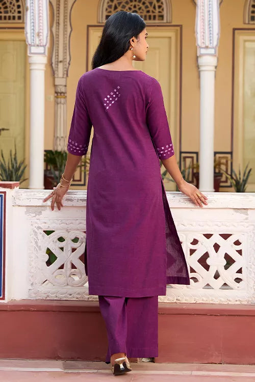 Okhai 'Plum Forest' Pure Cotton Hand Embroidered Mirror Work Kurta
