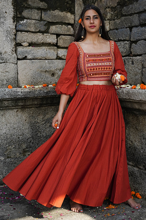 Okhai 'Rustic Gem' Rust Pure Cotton Free Size Skirt