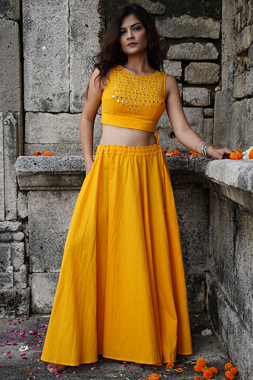 Okhai 'Citrine' Yellow Pure Cotton Free Size Skirt