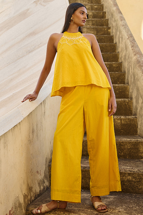 Sona Hand Embroidered Pure Cotton High Waisted Pants For Women Online
