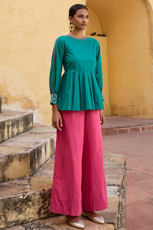 Buy Maroon Pink Kalamkari Hand Block Printed Cotton Shirt with Pants- Set  of 2 | SSP117/KAME6 | The loom