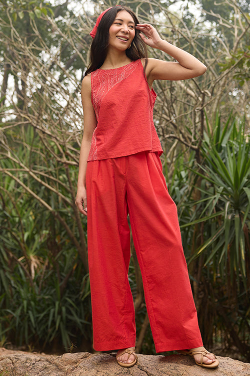 Okhai "Meadow" Pure Cotton Red Pants