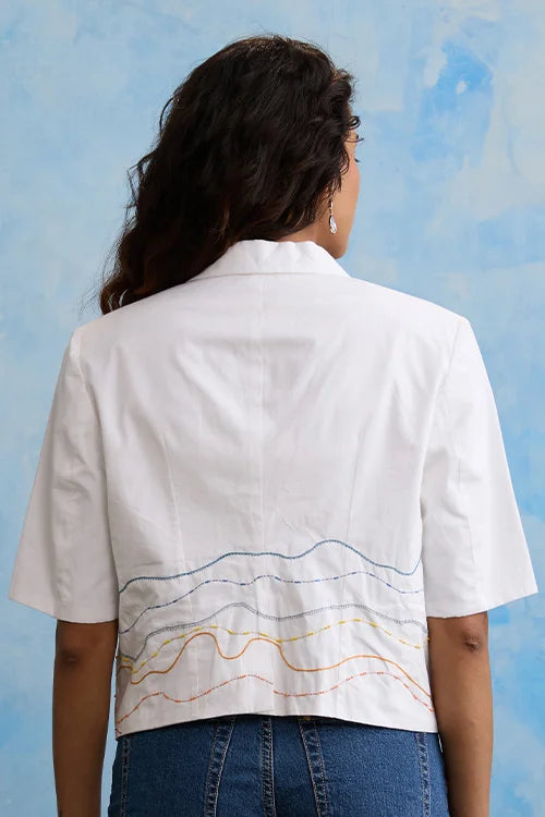 Okhai 'Snow Blossom' Pure Cotton Hand Embroidered Blazer