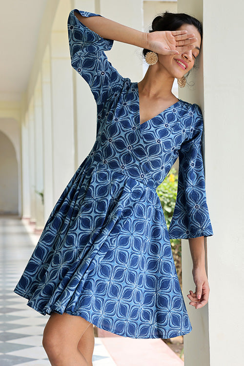 Okhai 'Mingle-Mangle' Hand Embroidered Mirror Work Hand Block Printed Dress