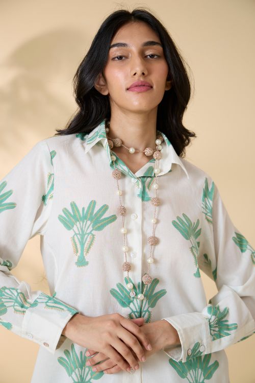 Okhai "Malibu" Handblock Printed Pure Cotton Collared Shirt Dress